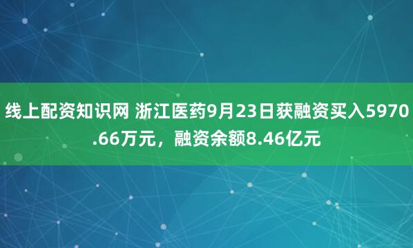 线上配资知识网 浙江医药9月23日获融资买入5970.66万元，融资余额8.46亿元